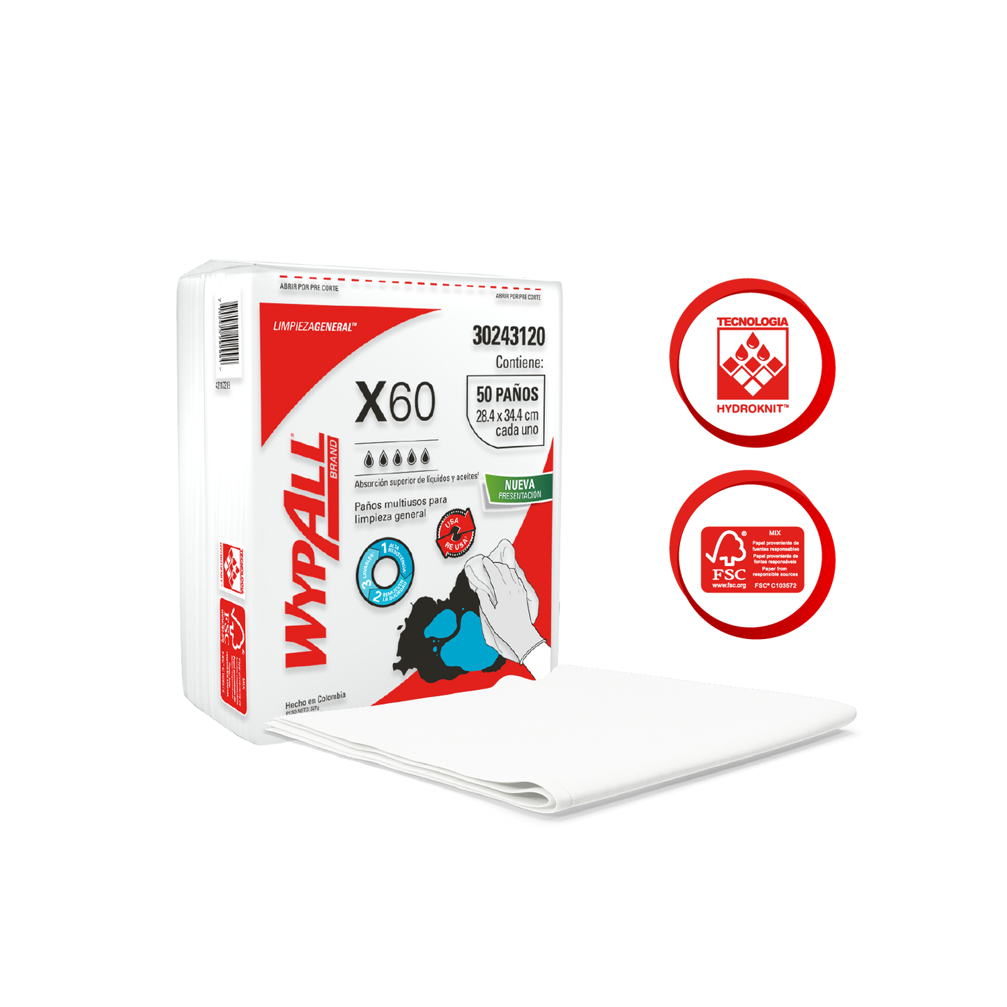 KCP PAÑO WYPALL X-60 1X50 POP-UP 30243120