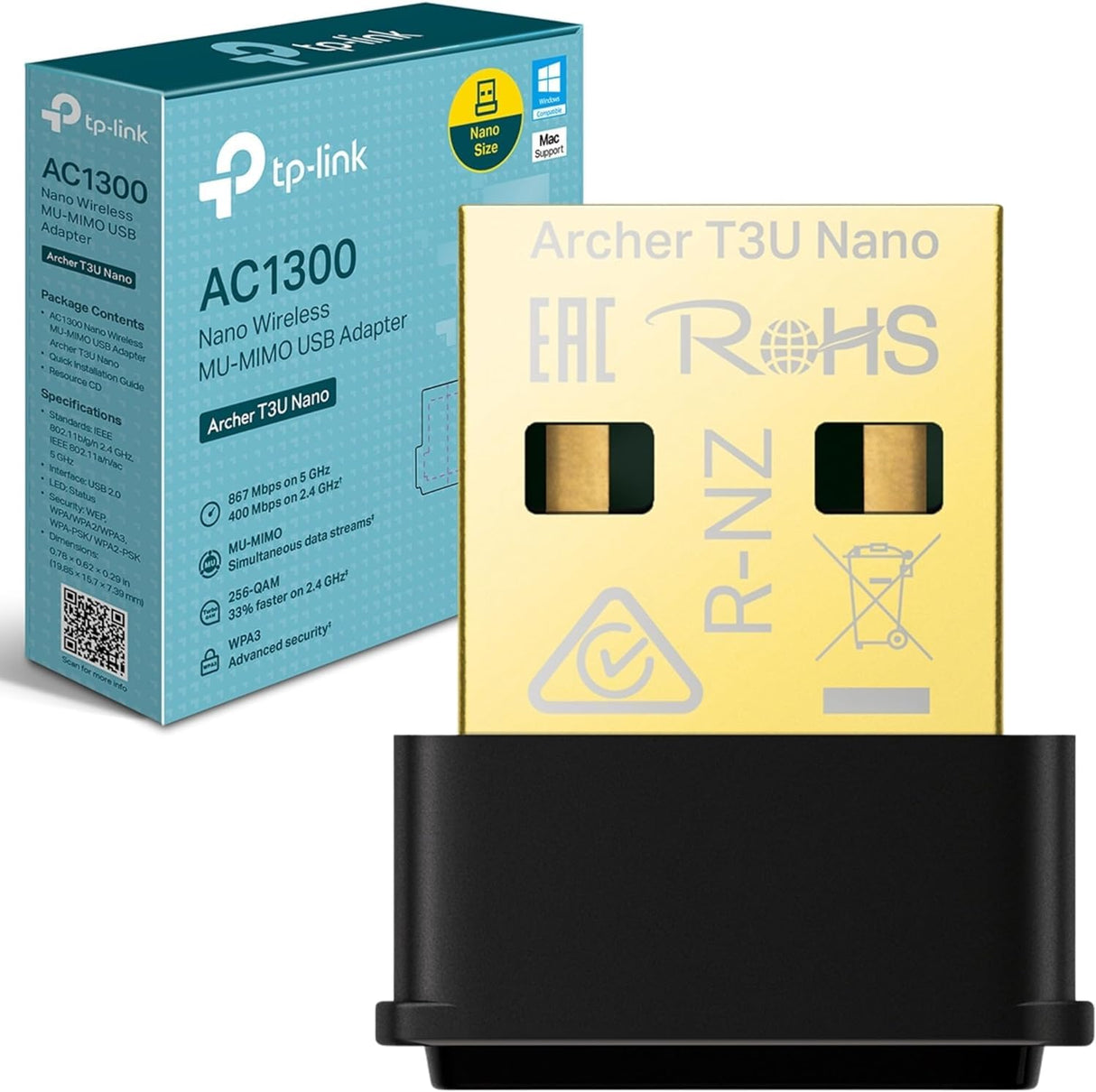 TP-link adaptador AC1300 Nano Wireless MU-MIMO USB - Archer T3U Nano