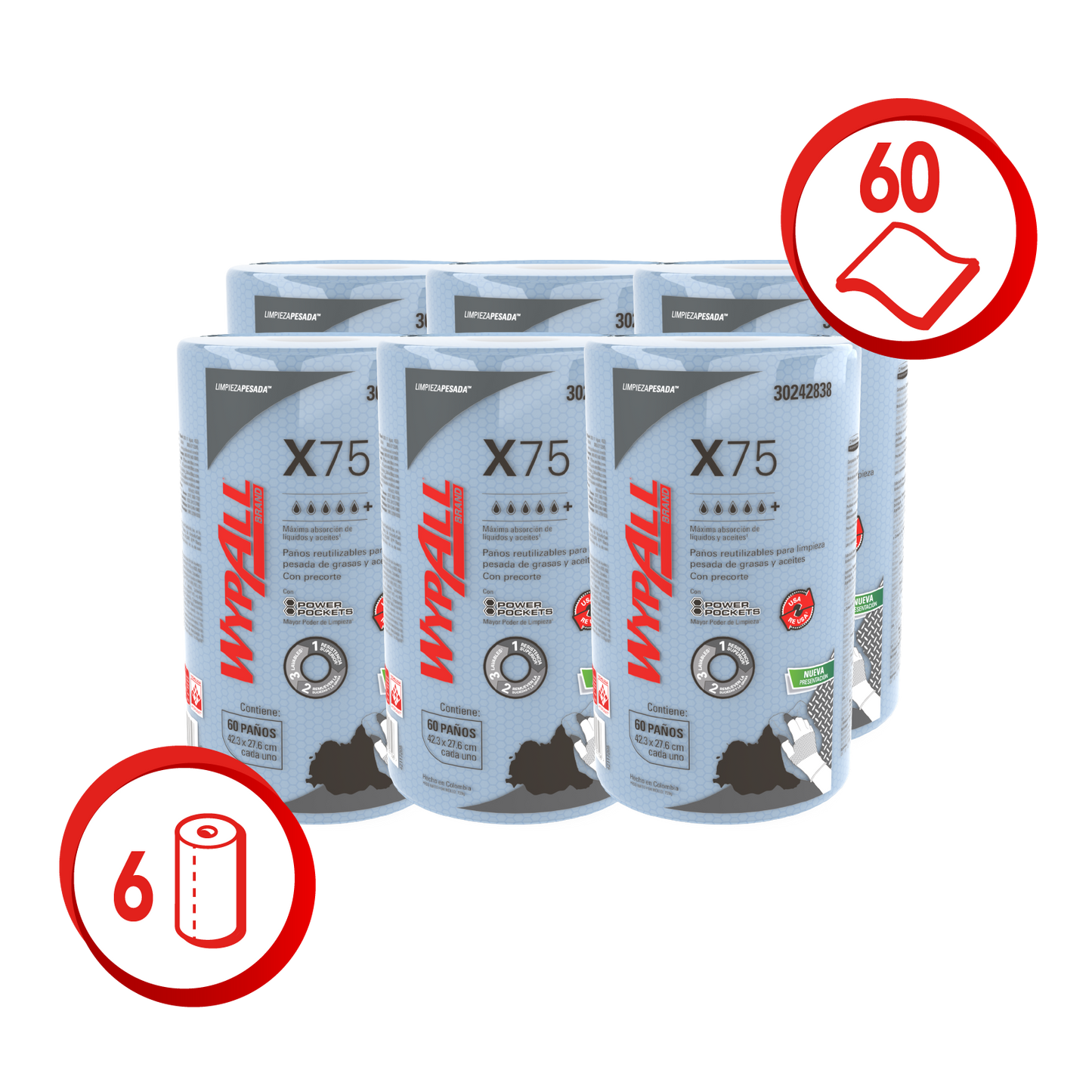 KCP WYPALL X-75 AZUL 60 PAÑOS 30242838/30210128