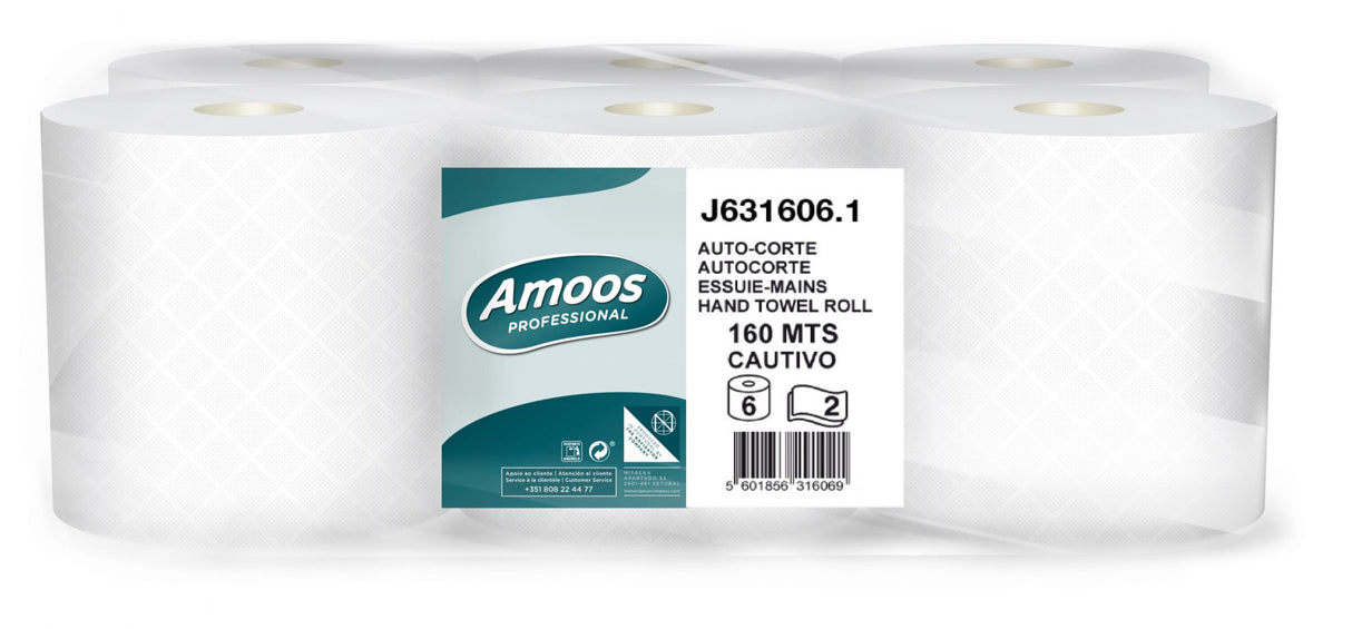 Amoos toalla de manos 160 mts doble hoja pk 6 rollos J631606,2