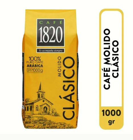 Café 100% Puro, Arabica 1820 Molido Clásico, Tueste Oscuro -1000gr