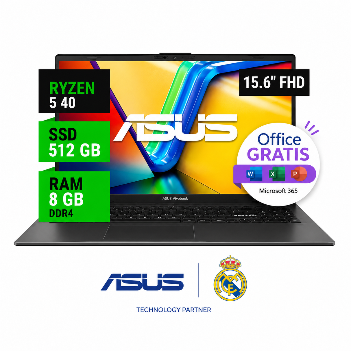 LAPTOP ASUS VIVOBOOK GO E1504FA-WS51 15.6 PULG RYZEN 5 40 8GB 512GB WIN 11 INGLÉS NEGRO
