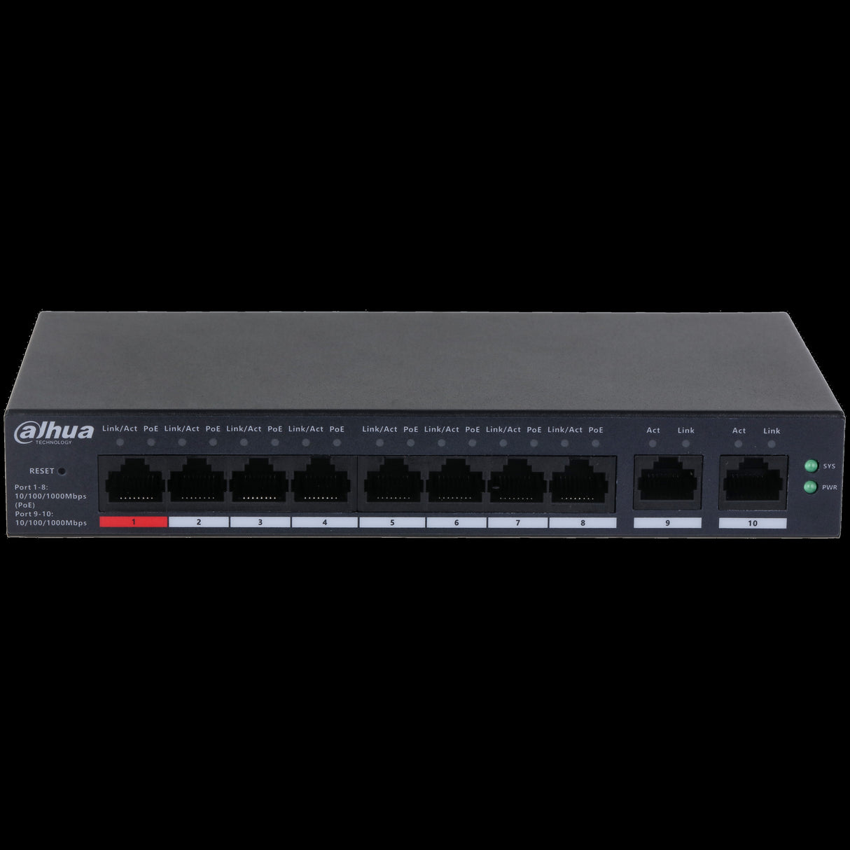 Dahua conmutador gigabit 10 puertos con 8 puertos PoE -DH-CS4010-8GT-110- 1.0.01.20.11244-9002