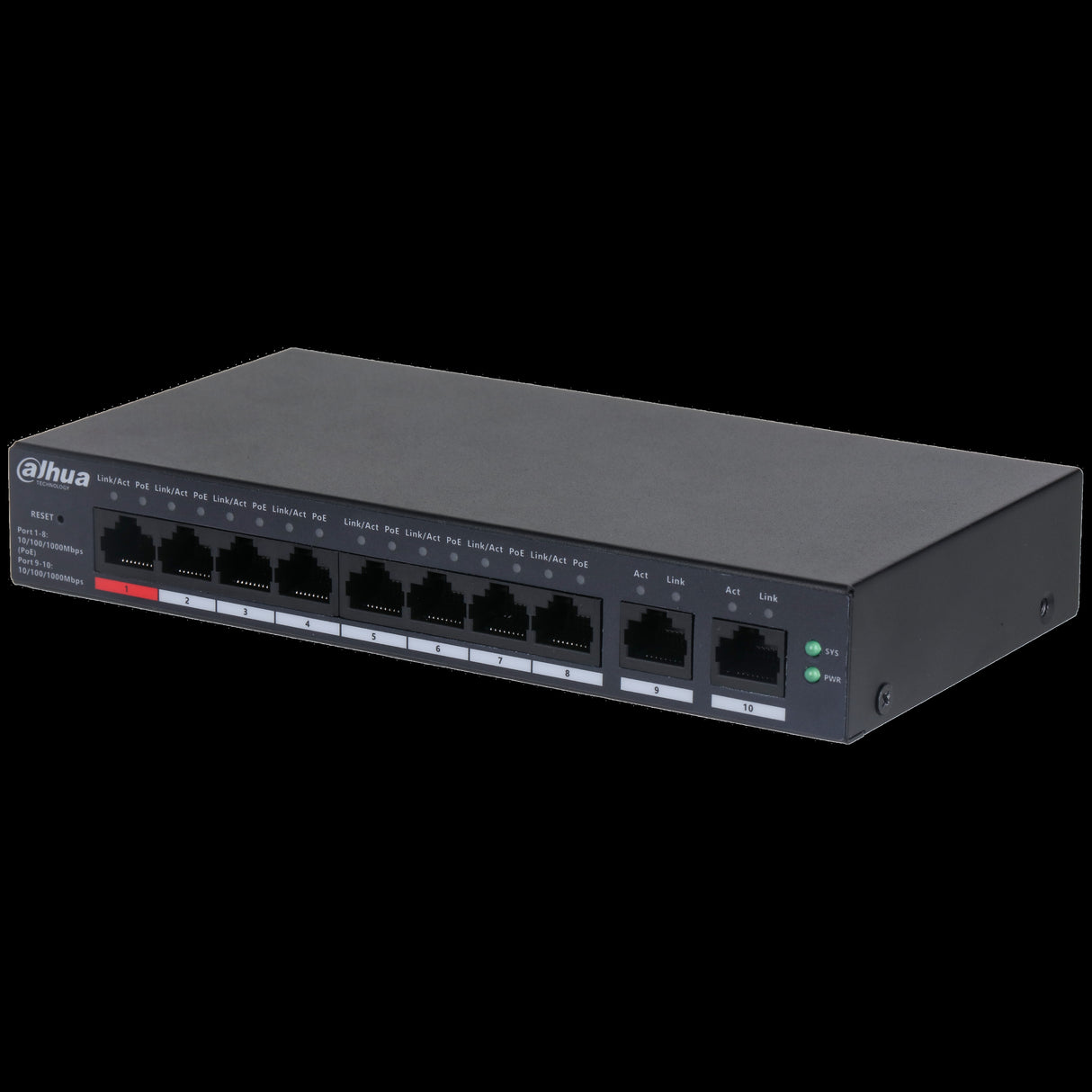 Dahua conmutador gigabit 10 puertos con 8 puertos PoE -DH-CS4010-8GT-110- 1.0.01.20.11244-9002