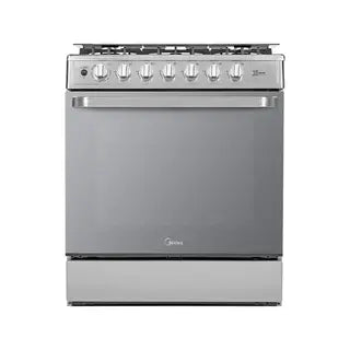 Midea Cocina a gas 30 pulgadas negra 6 quemadores capelo air fryer parrillas de hierro fundido MGS30FS1LEAMSS