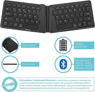 Targus teclado inalambrico antimicrobial ergonomico plegable español USB -AKF003ES