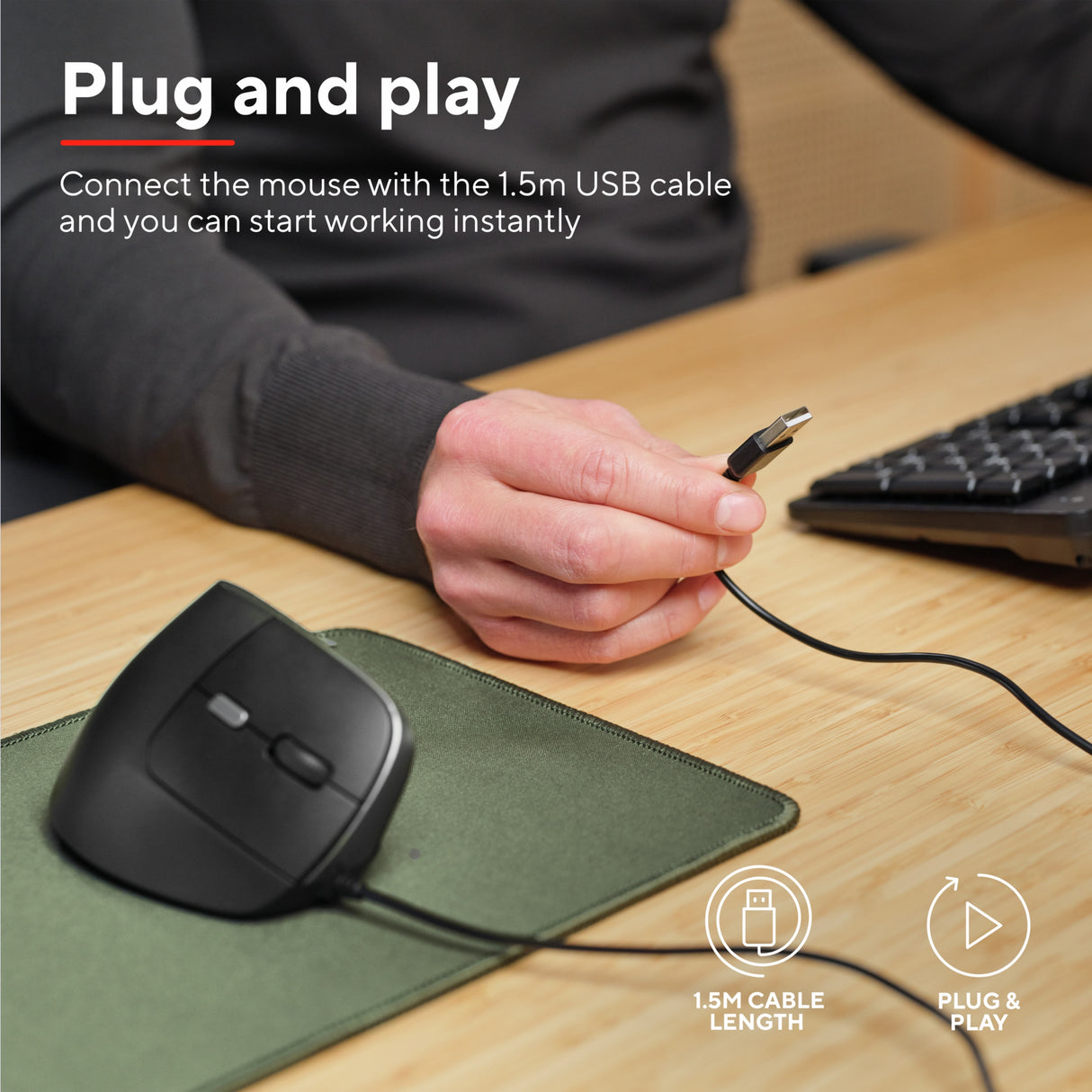 Trust mouse ergonomico alambrico color negro angulo vertical - 25144