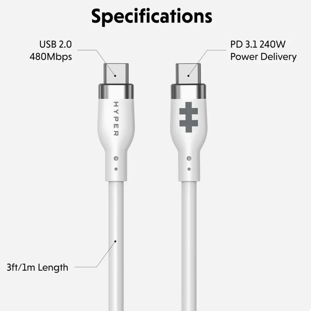 Targus cable de carga hyper USB-C 2.0 silicona 240W 3.3' blanco - HJ4001WHGL