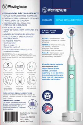 Westinghouse cepillo dientes eléctrico verde recargable premium WHTBO105