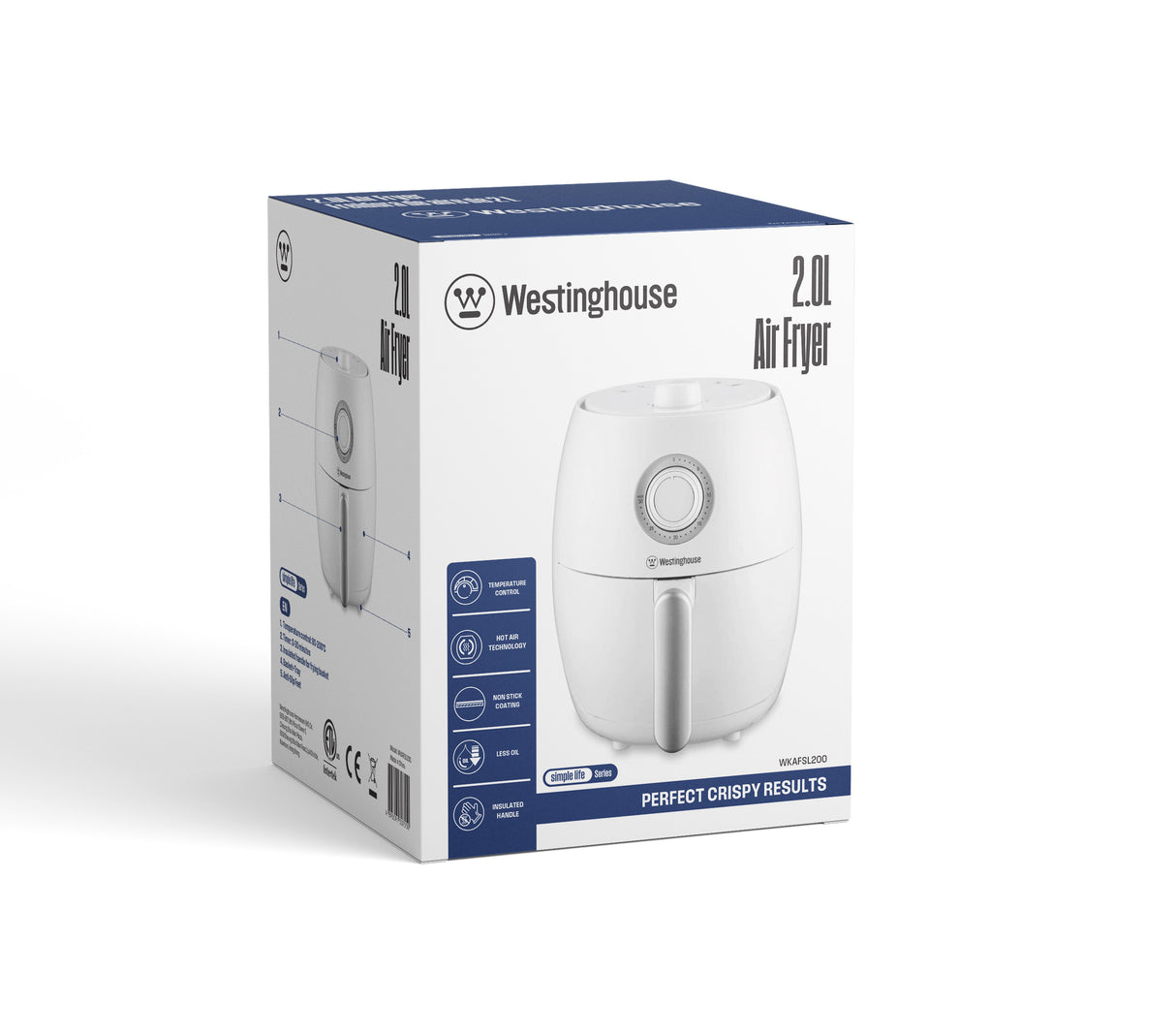 Westinghouse freidora de aire 2.0L manual blanca - WKAFSL200