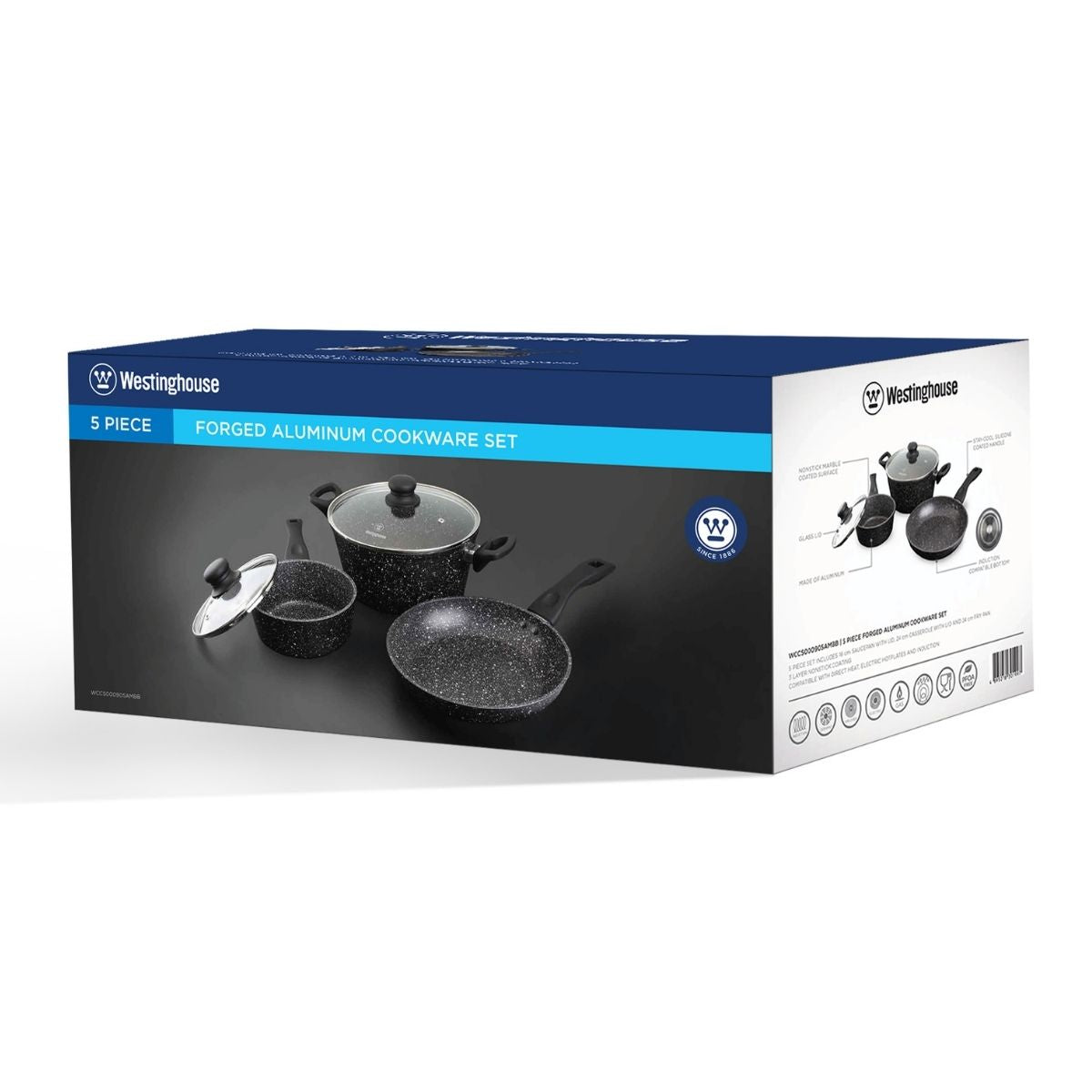 Westinghouse juego de 2 ollas 2 sartenes de aluminio forjado acabado marmol de 6 piezas - WCCS000906AMBB