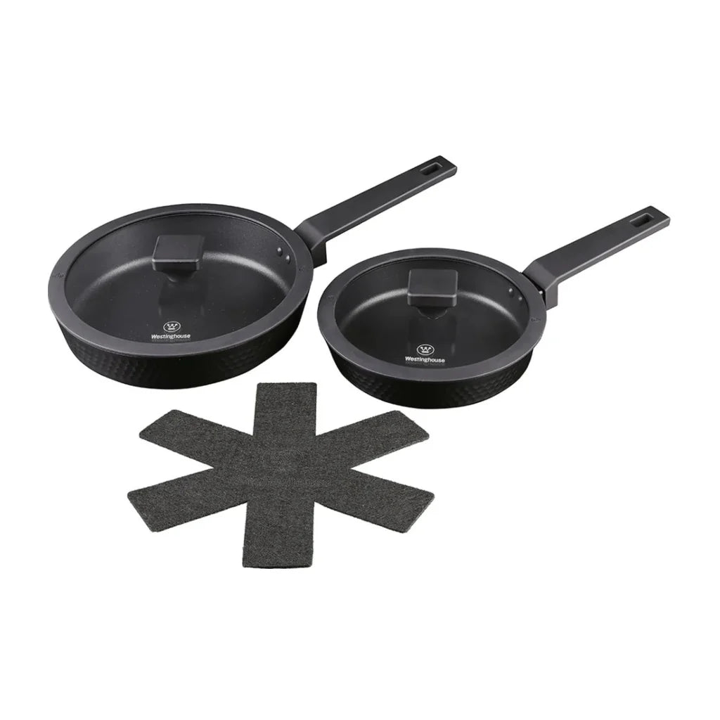 Westinghouse juego sartenes 3 piezas sartenes con tapade 20 cm- 24 cm y 28 con protector de olla en aluminio forjado antiaherente - WCCS204105A