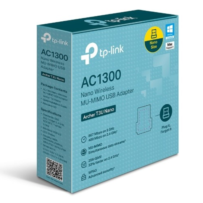 TP-link adaptador AC1300 Nano Wireless MU-MIMO USB - Archer T3U Nano