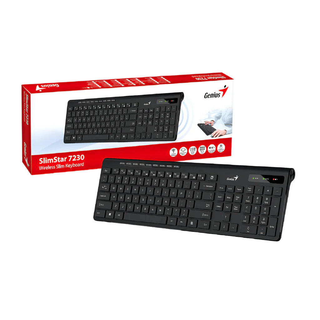 TECLADO GENIUS SLIMSTAR KB-7230 MEMBRANA INALAMBRICO CON RECEPTOR ESPAÑOL 31310021401 NEGRO