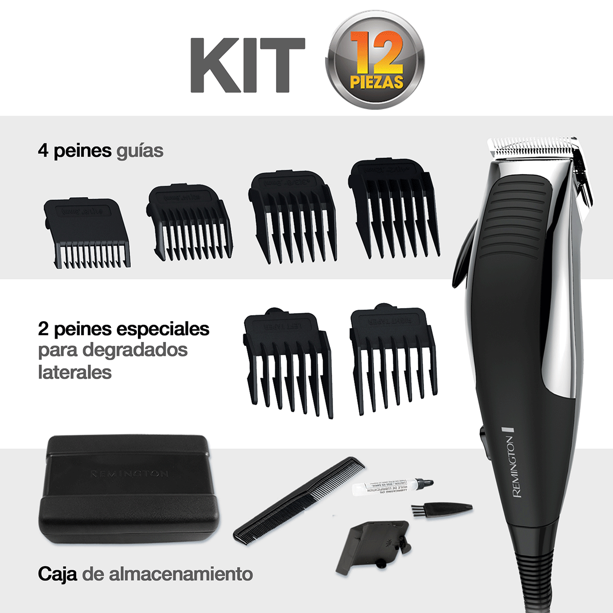 Remington kit cortadora de cabello 12 piezas cromada HC1080A-110F