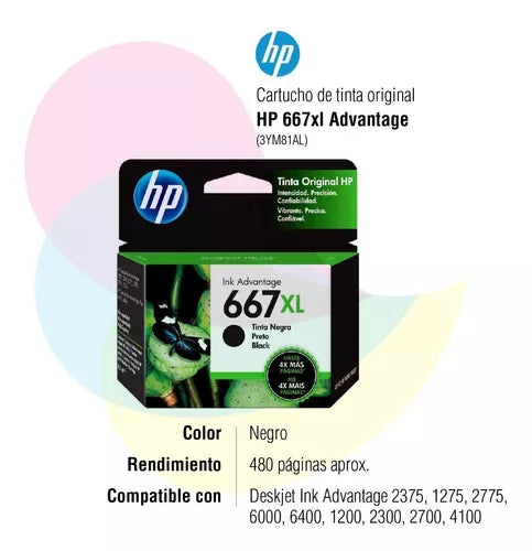 HP cartucho HP 667Xl negro 3YM81Al