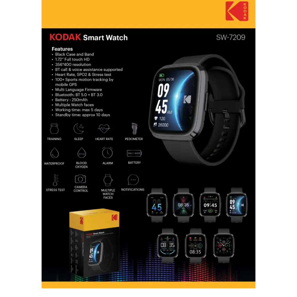 Kodak reloj inteligente SW7209 negro 1,72"  full touch