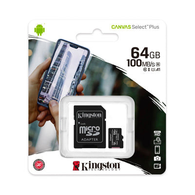 Kingston tarjeta de memoria micro SD canvas c/adaptador (clase 10) SDCS2/64GB