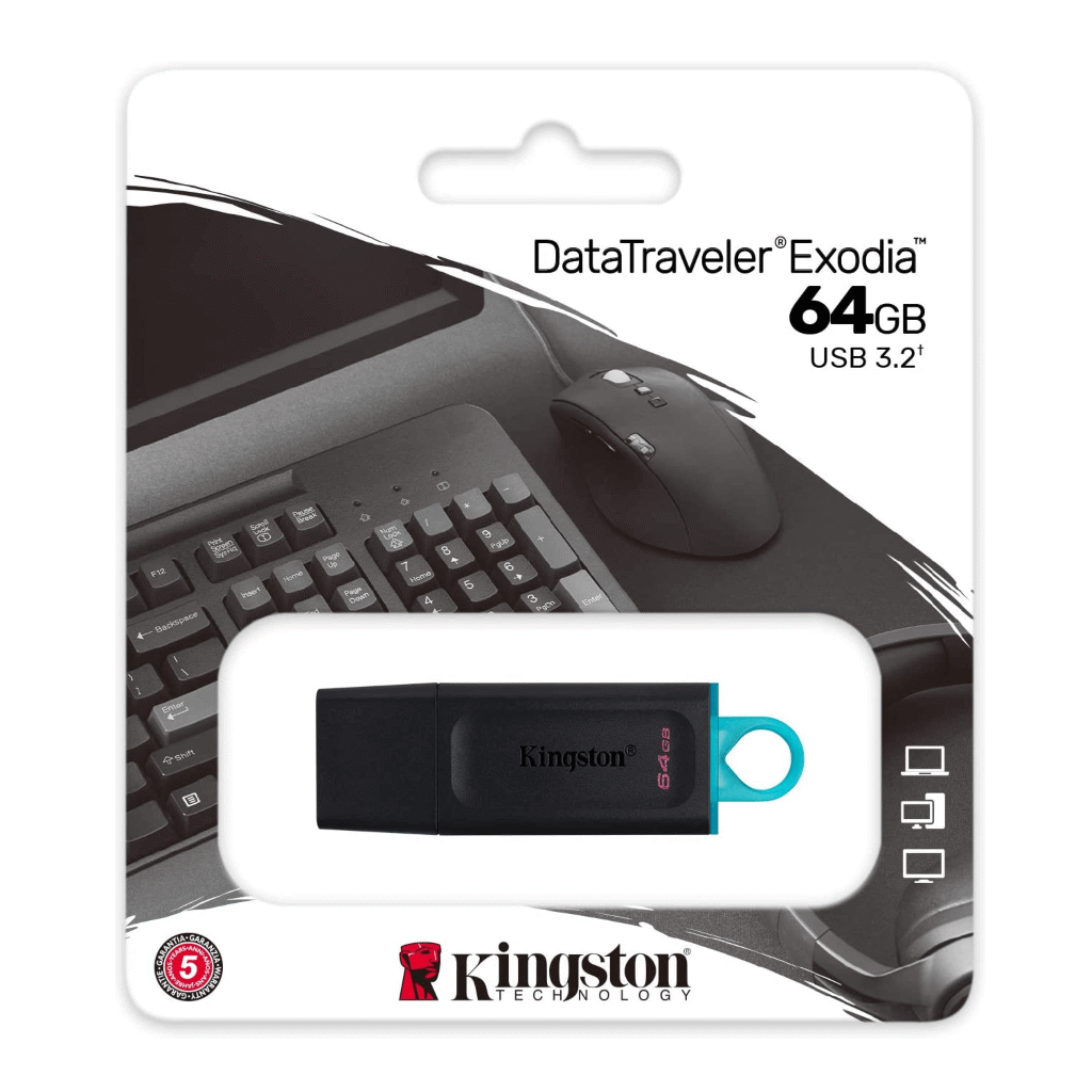 Kingston USB Memoria USB 3,2 Negra con turquesa DTX/64GB