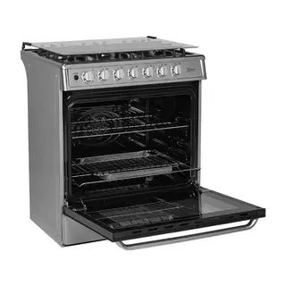 Midea Cocina a gas 30 pulgadas negra 6 quemadores capelo air fryer parrillas de hierro fundido MGS30FS1LEAMSS