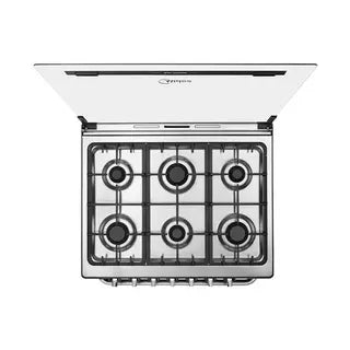 Midea Cocina a gas 30 pulgadas negra 6 quemadores capelo air fryer parrillas de hierro fundido MGS30FS1LEAMSS
