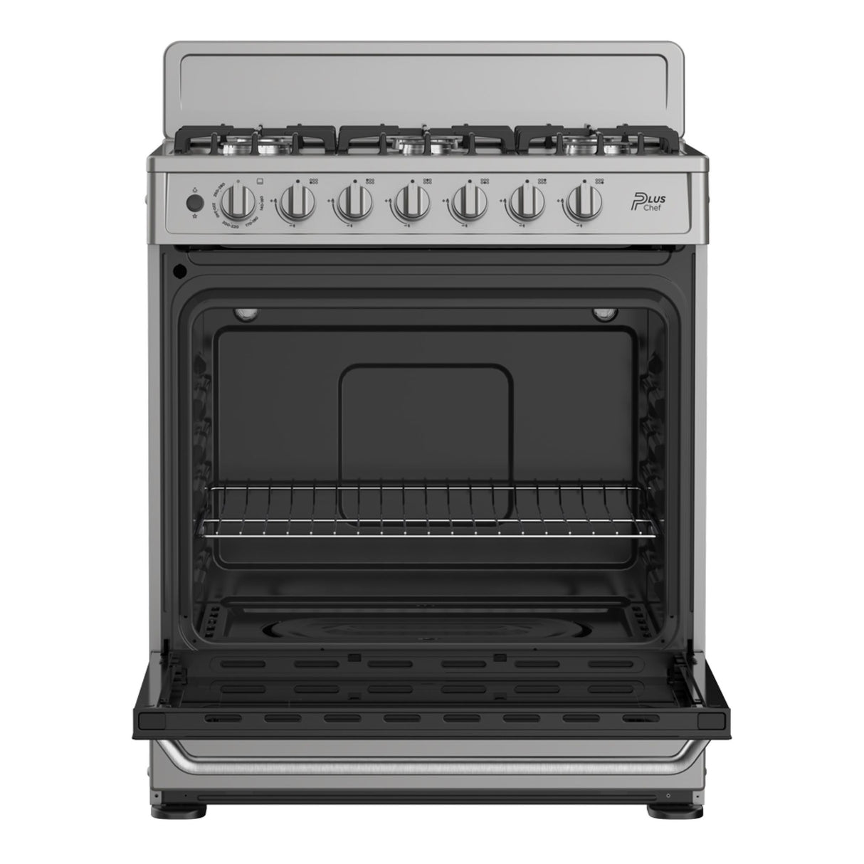 Midea Cocina a gas 30 pulgadas silver 6 quemadores capelo hierro fundido MGS30FS1BEABG