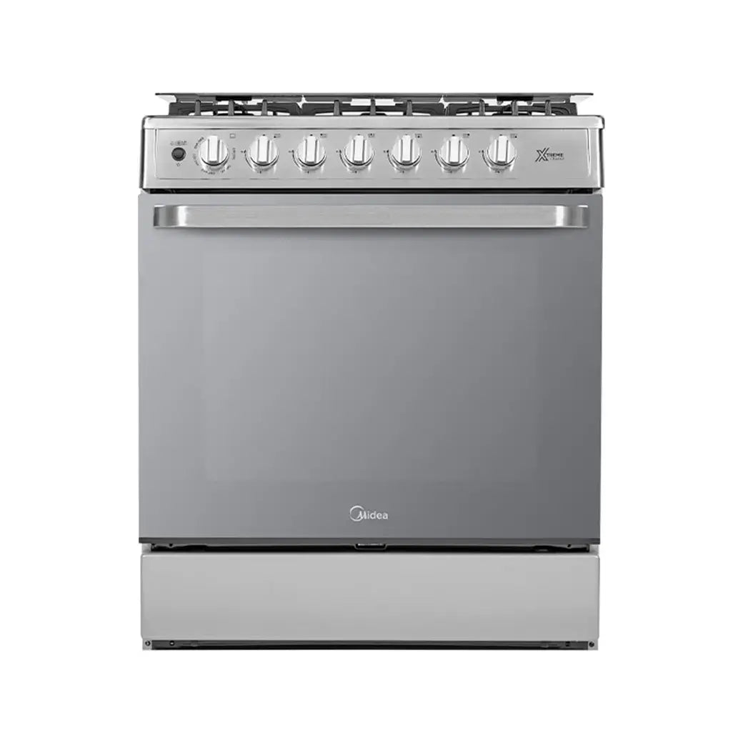 MIDEA Cocina a gas 30 pulgadas negra 6 quemadores capelo air fryer parrillas de hierro fundido MGS30FS1LEAMSS