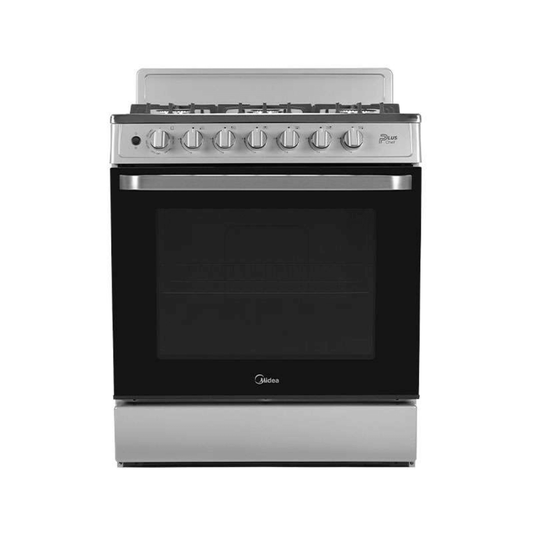 Midea Cocina a gas 30 pulgadas silver 6 quemadores capelo hierro fundido MGS30FS1BEABG