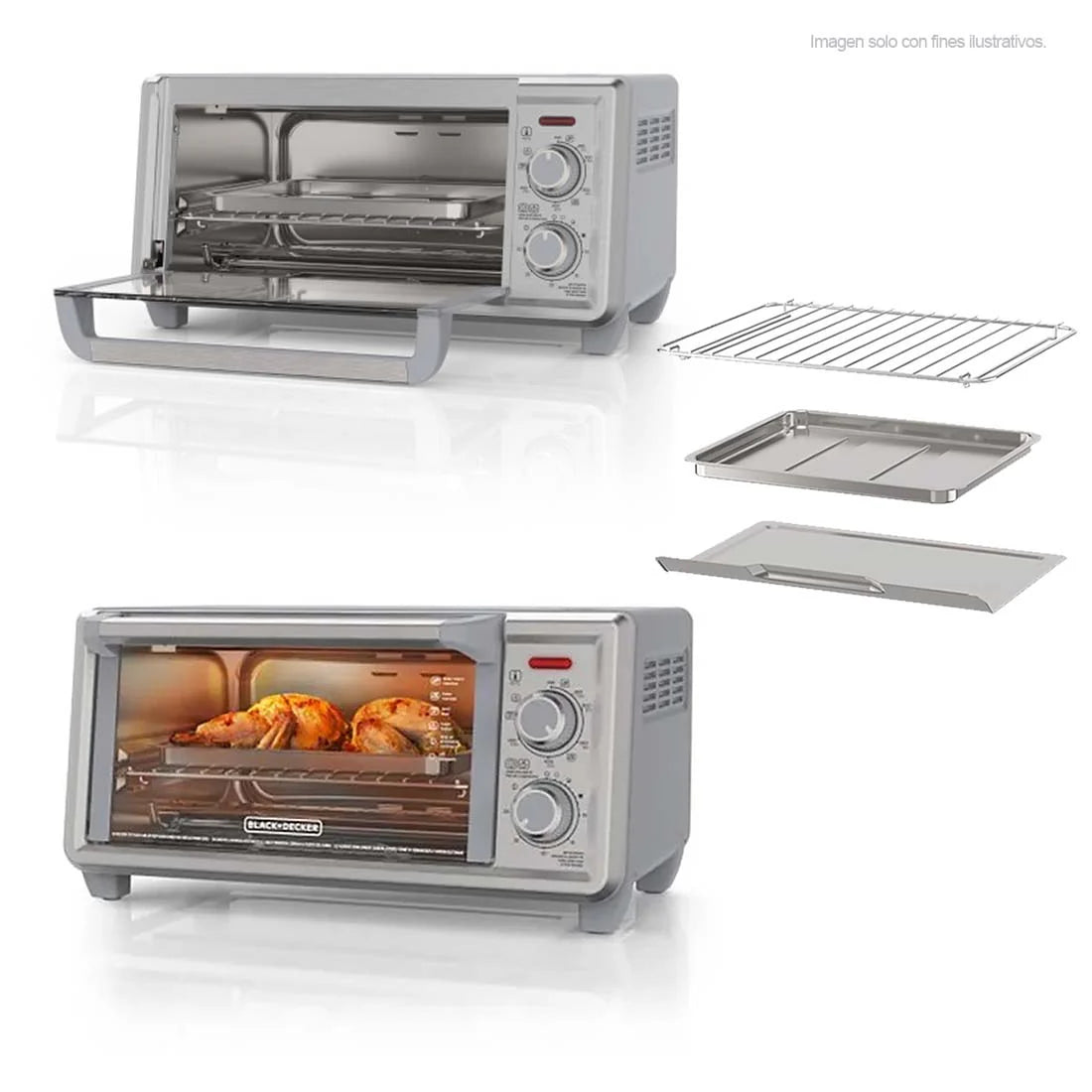 Black+Decker Horno tostador de 4 rebanadas convección natural, TO4120-1SDLA