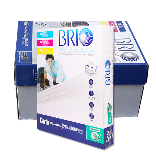 Papel brio resma caja 10 und 8.5 x 11 500 Hojas 70gr