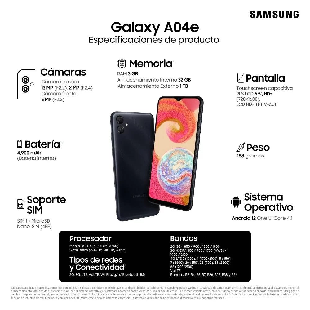 Samsung teléfono celular Galaxy A04e Negro 32gb