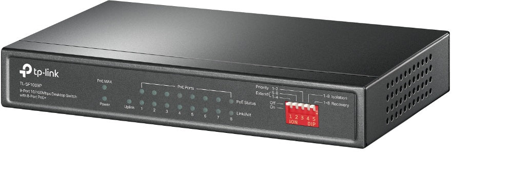 TP-link switch omada de escritorio de 9 puertos a 10 / 100Mbps con 8 puertos PoE+ - TL-SF1009P