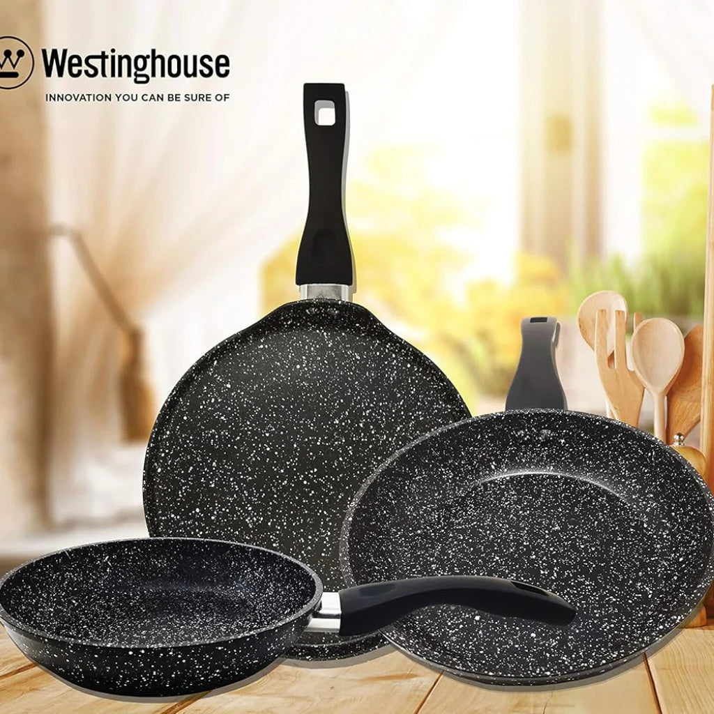 Westinghouse juego sartenes 3 piezas aluminio forjado acabado en mármol antiadherente - WCCS000903DMBB