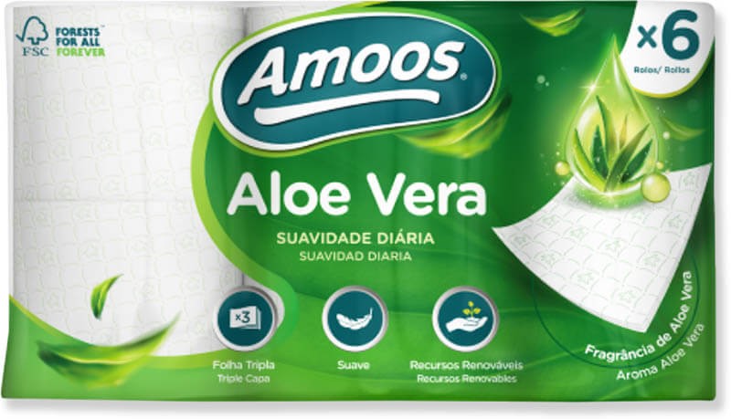Amoos papel higienico decorado 6 rollos paq x 7 aloe vera 165 hjs 3 capas (20mtrs) - H632002
