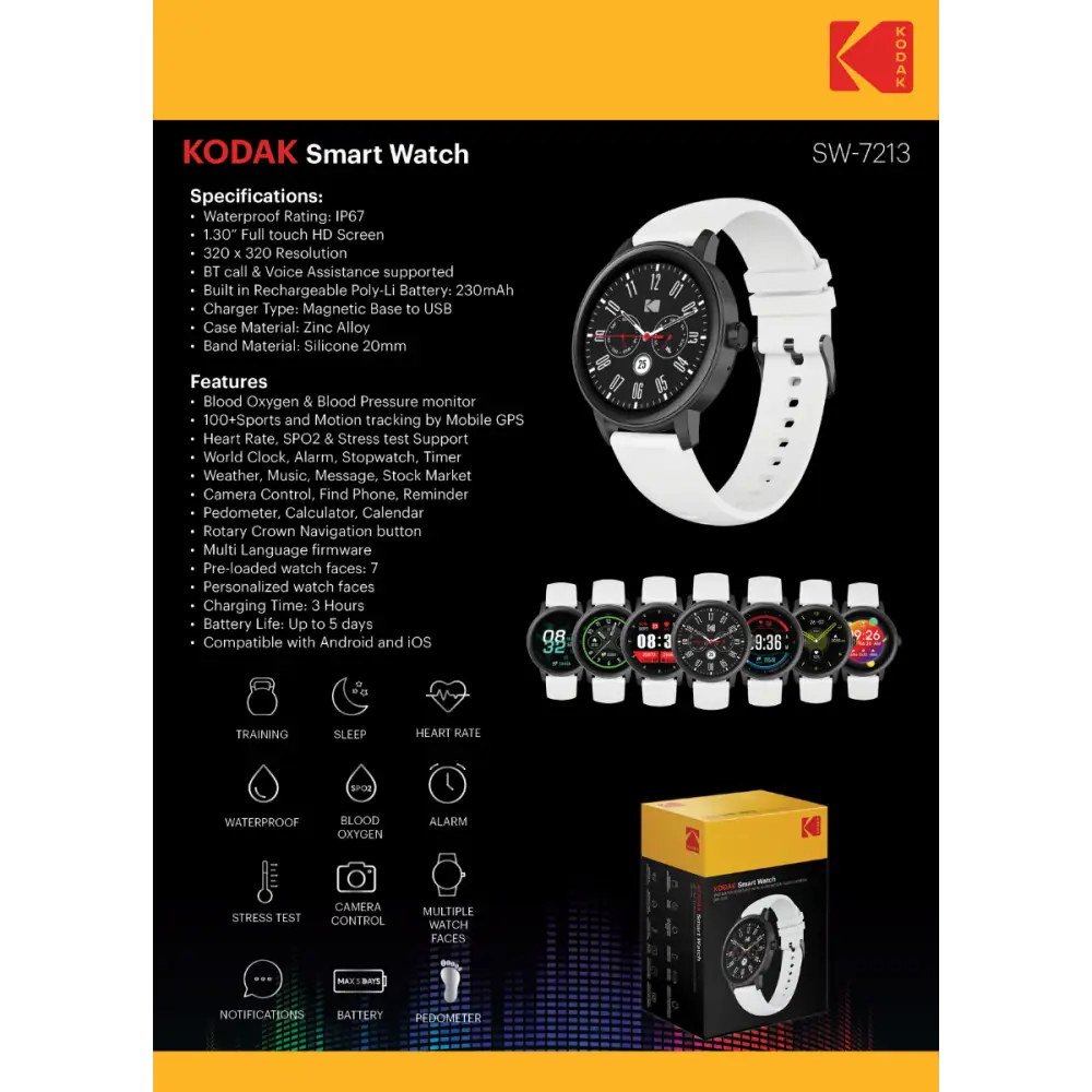 Kodak reloj inteligente SW7213 blanco 1,30"  full touch
