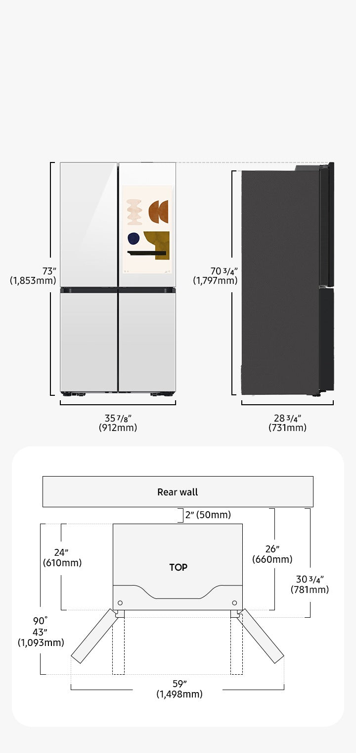 Refrigerador de puerta francesa estilo T a medida con centro de bebidas 29" Blanca WIFI
